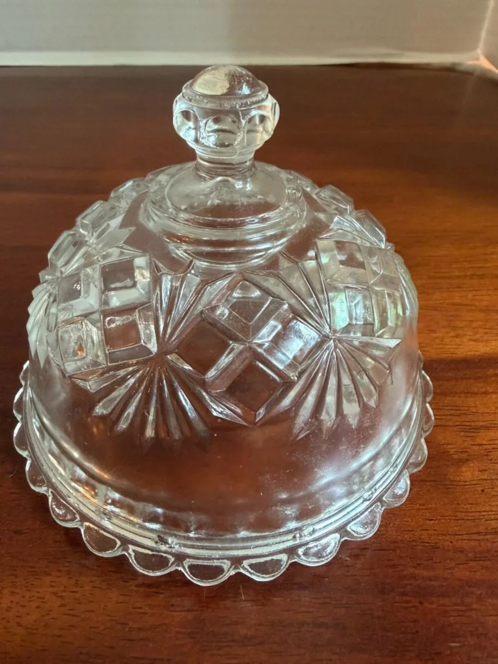 Vintage American Brilliant Clear, Cut Glass Covered, Round Butter Dish, 1960's